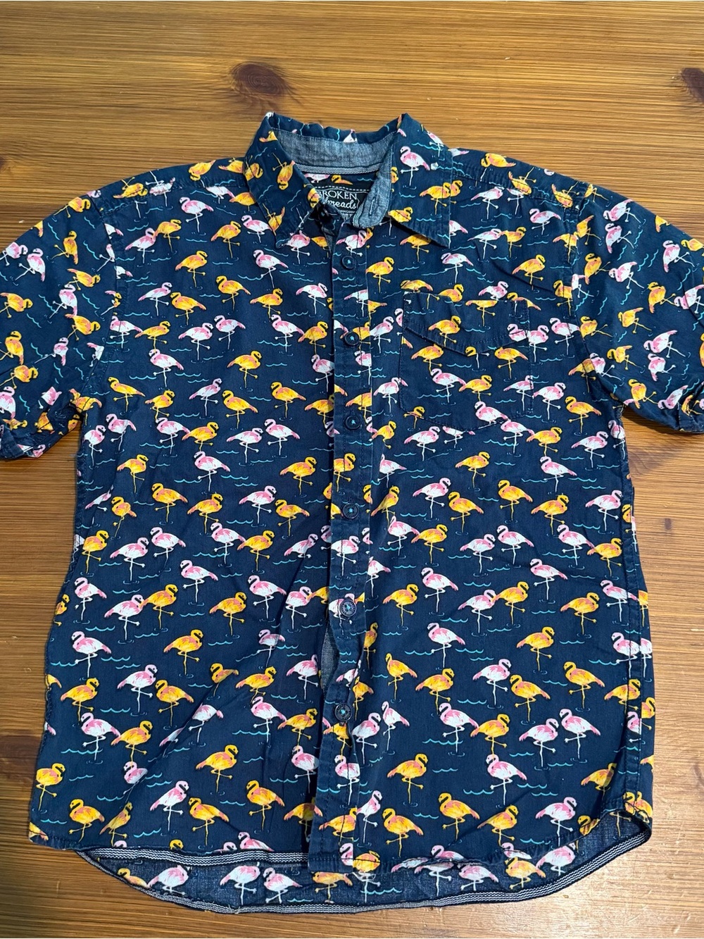 4/$13 Broken Threads Flamingo Button Down Shirt - Size 8